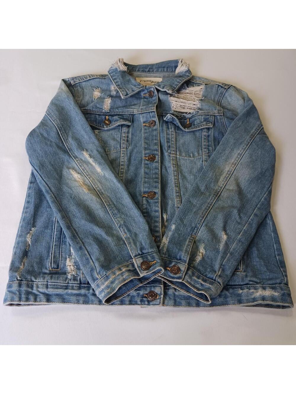 Young Hearts Run Free JKX540 Women's Blue Distressed Denim Jacket Pocket Size XL